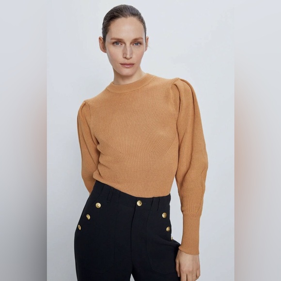 ZARA knit puff sleeve sweater . - Picture 1 of 8